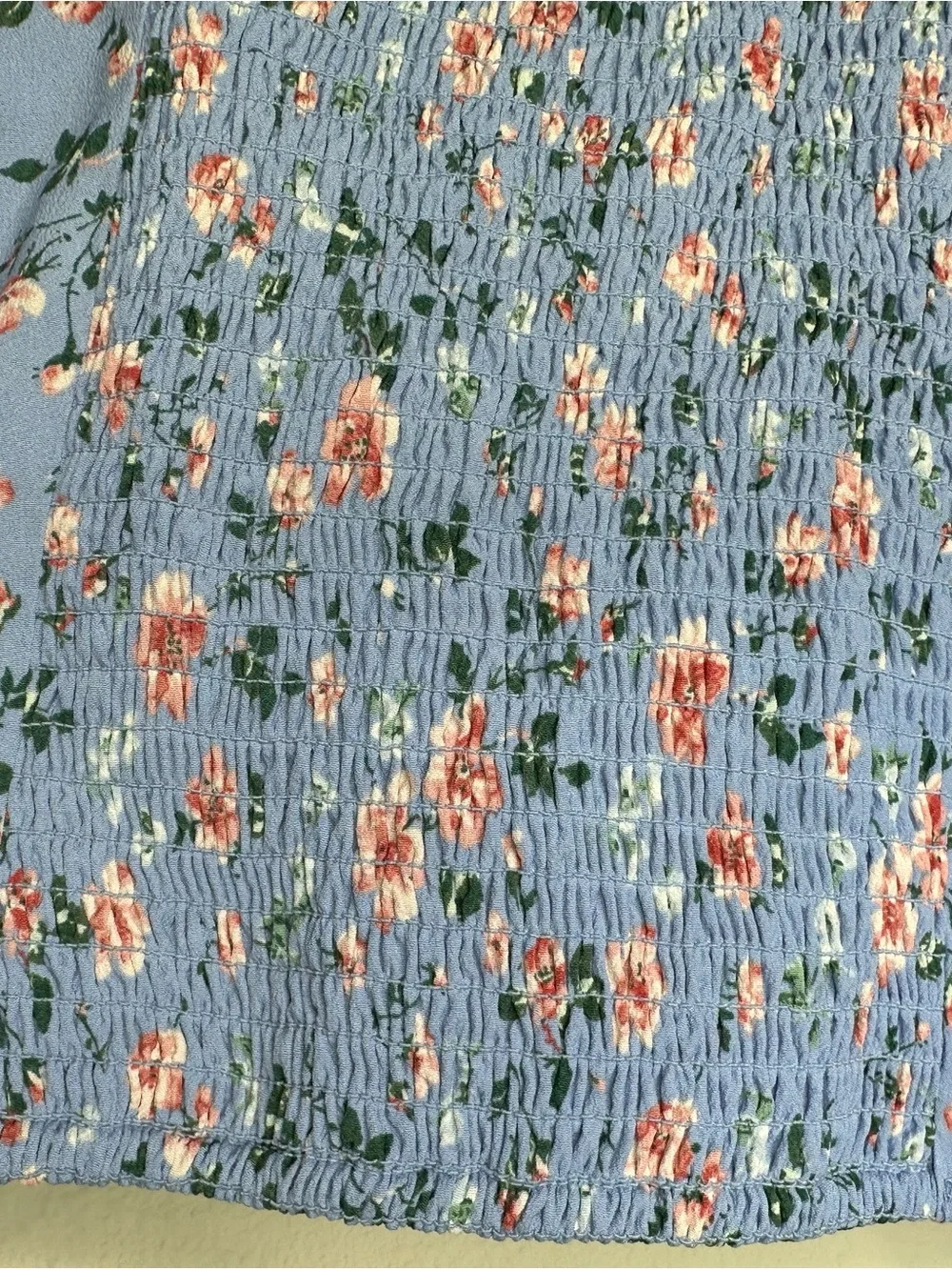 Abercrombie & Fitch Blue Floral Crop Top S Tie Front Puff Sleeve Smocked Back